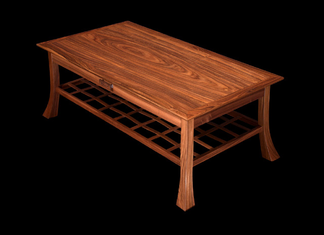 Flared Leg Asian Coffee Table by Don DeDobbeleer, Fine Custom Wood Furniture