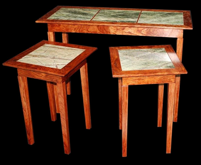 A Set Of Stone And Wood Tables