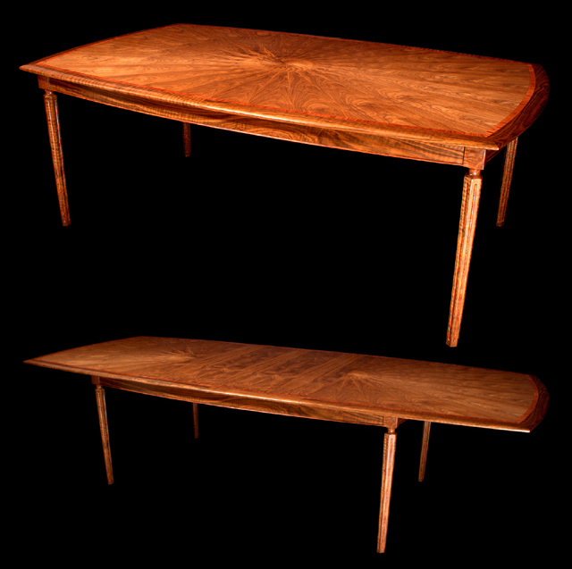 Nautilus Sunburst Walnut Dining Table by Don DeDobbeleer, Fine Custom Wood Furniture